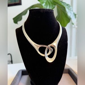 Vintage Taxco 950 Sterling Silver Modernist Hinged Collar Necklace, 110g, 17”
